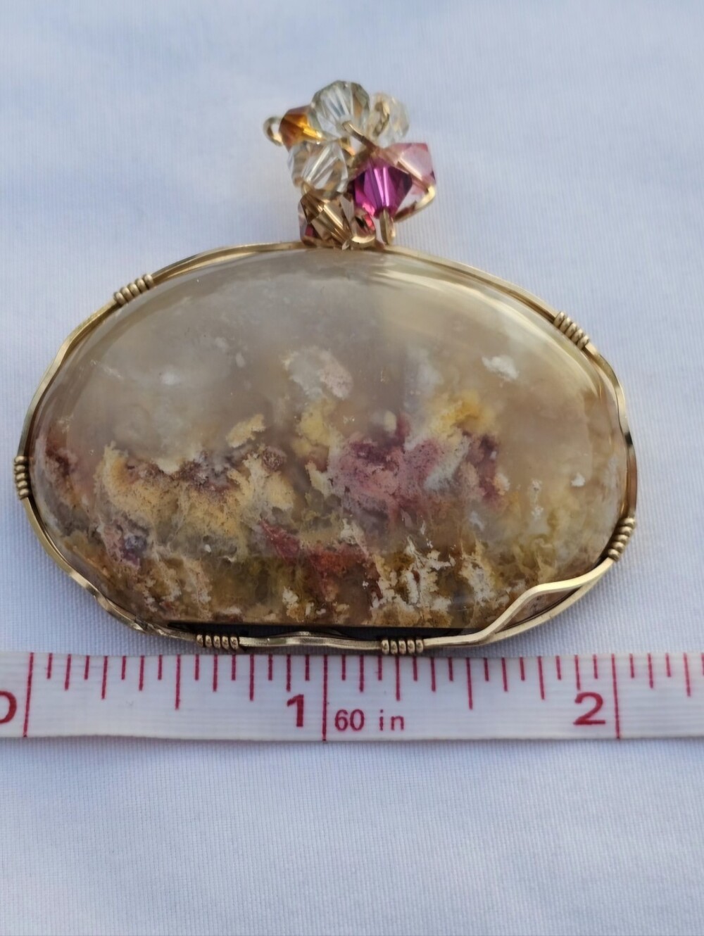 Vintage Artisan Handcrafted Pink Lady Plume Agate Pendant - Picture 3 of 3